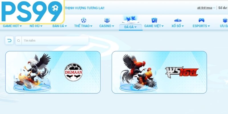 Sảnh đá gà PS99 với giao diện hiện đại